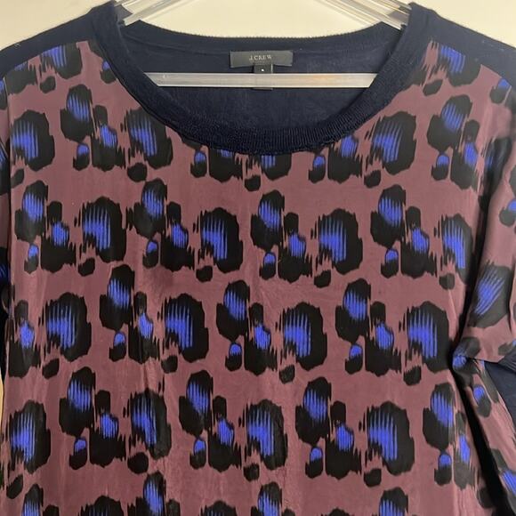 J Crew size S silk and merino wool animal print long sleeve scoop neck top - Picture 2 of 8